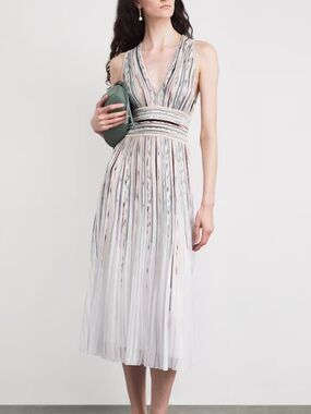 NWT New Missoni Stripped V-Neck MIDI Dress Size 40